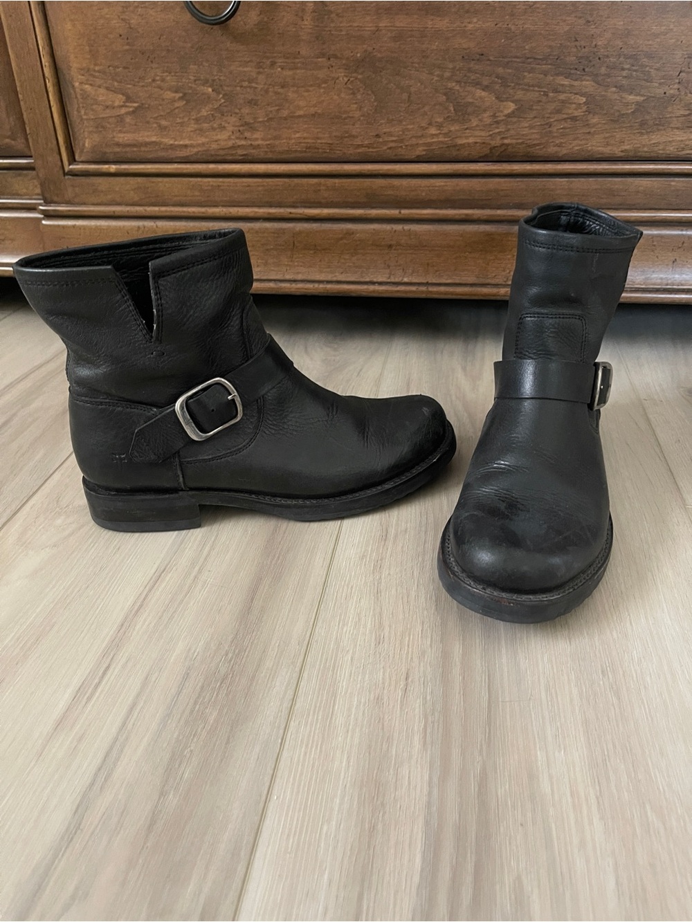 FRYE AND CO. Black Leather Moto Engineer Boots